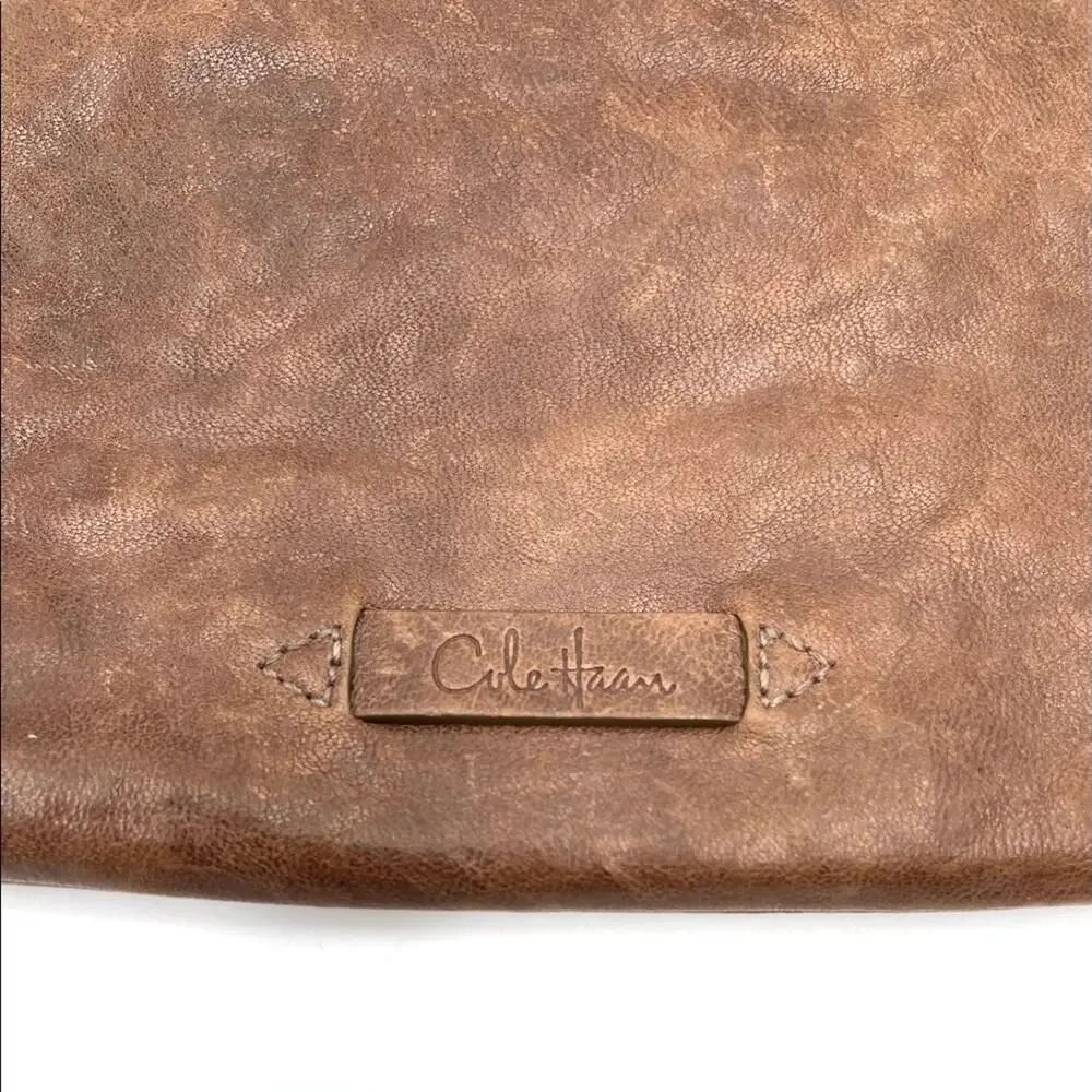Cole Haan wristlet mini pouch clutch full zipper closure brown leather